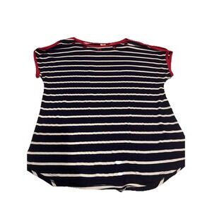 Striped Top Featuring Blue and White Stripes with Red Trim Detailing. Size M